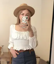 Short Blouses Womens Tops Long-Sleeve Vintage Square-Collar Casual Simple New Bow Solid