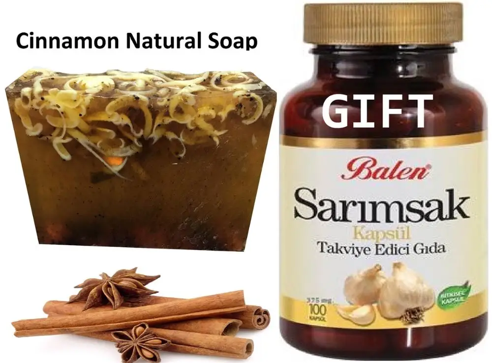 

Anti Acne Cinnamon Natural Handmade Soaps 100 gr+Gift Food SUPLEMENT Herbal Health Supplement Garlic Extract 100 Capsules