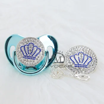 

MIYOCAR Gold beautiful bling crown pacifier and bling crown pacifier clip holder set BPA free dummy bling unique design ABCB-1