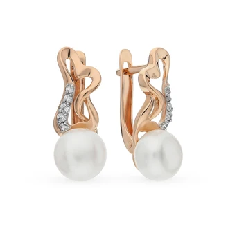 

Gold earrings with cubic zirconia and pearls sunlight sample 585