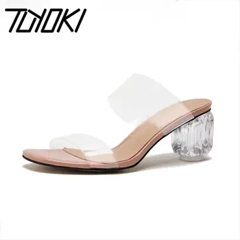 

Tuyoki Women Sandals Summer Open Toe Shoes Women Thick Heel Solid Color Simple Outdoor Casual Female Slippers Size 34-43