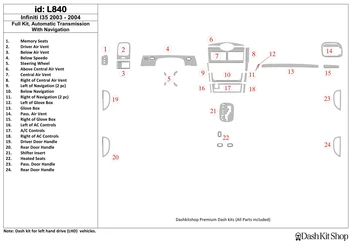 

Interior trim for Infiniti I30, 2003-2004. Set L840.