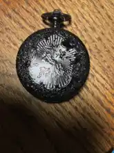 Pocketwatch negro Vintage CharmUnisex para hombre y mujer, Número romano de moda de cuarzo Steampunk, reloj de bolsillo, collar con colgante para hombre con cadena