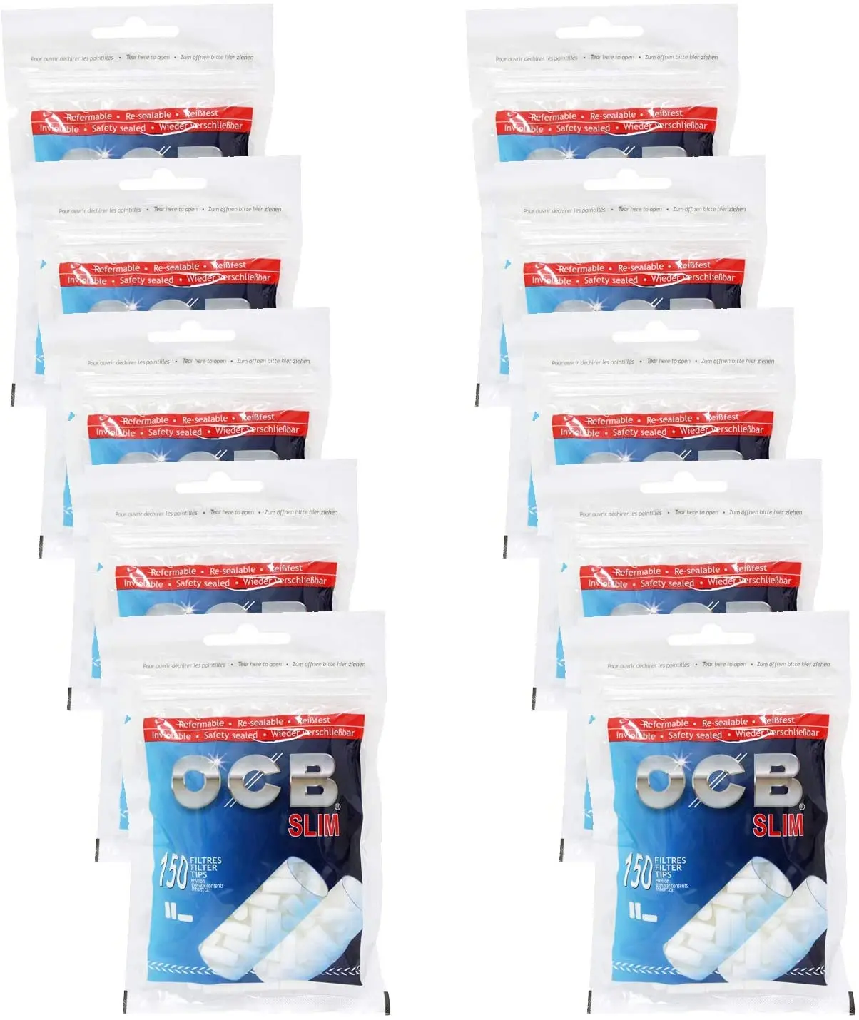 OCB 10 Bolsas de Filtros OCB Slim Cada bolsa precintada contiene 150 filtros Cada filtro cuenta con un grosor de 6 mm