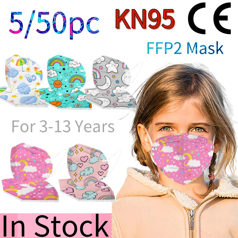 Mascarillas kn95 de colores variados para niños, máscara bonita fpp2 ffp2mascarilla ce para niños de 3 a 13 años, 50 Uds.