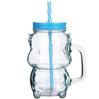 

Jar with a handle for smoothie 0,55 with a tube blue Loraine 27814-2