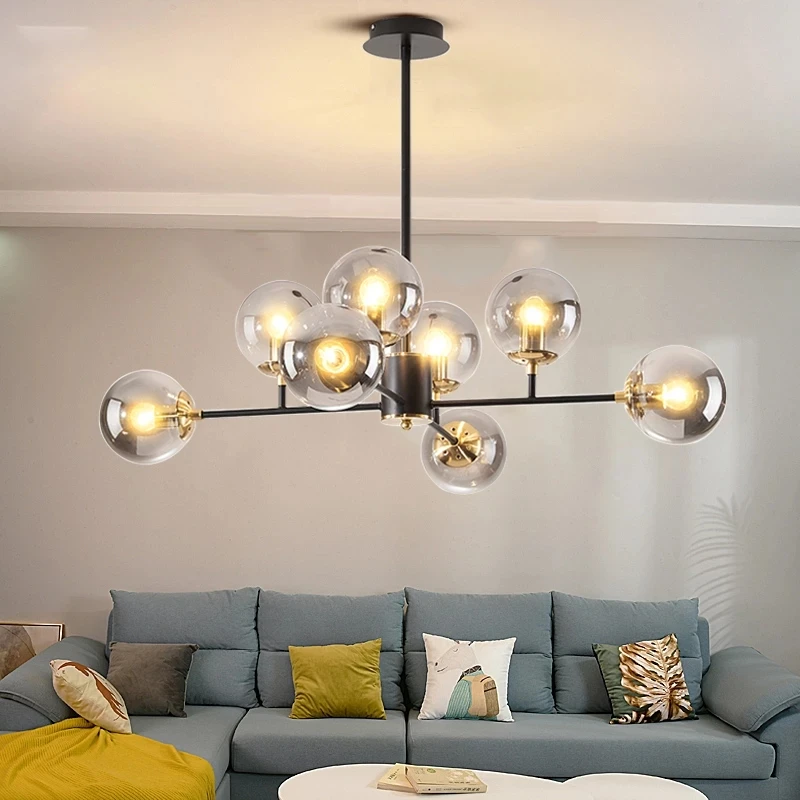 Modern Black Chandelier For Living Room Home Decor Dining Table Kitchen Island Gold Ceiling Pendant Lamp Nordic Glass Lighting crystal ceiling lights