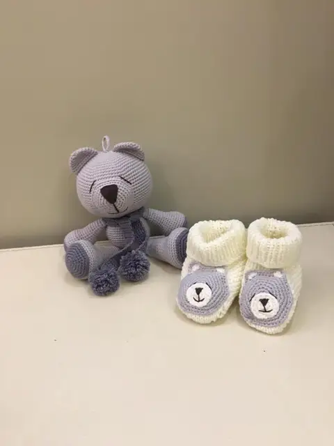Crochet Teddy Bear Toy and Booties Set Amigurumi Teddy Bear Handmade Stuffed Teddy Bear Nursery decor Handmade Toy