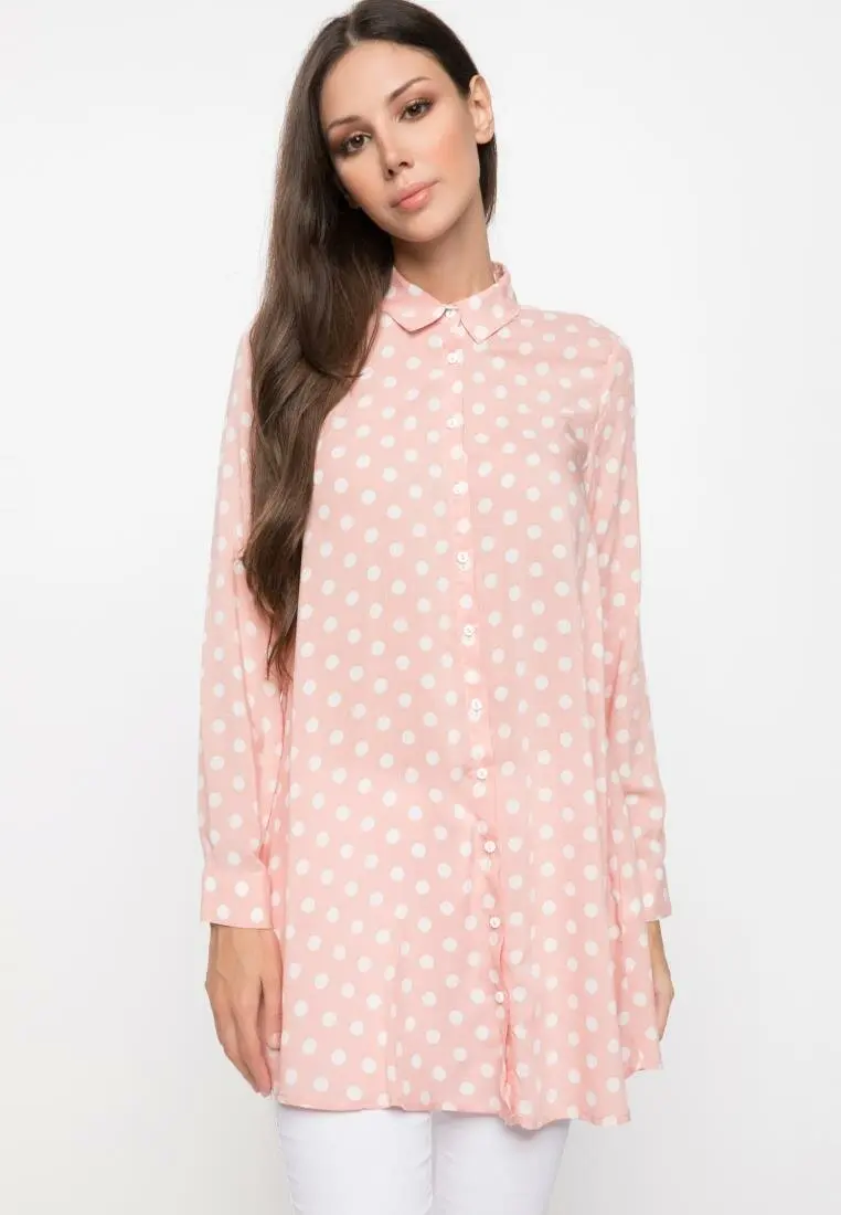 

DeFacto New Woman Long Dot Shirt Ladies Casual Chiffon Blouse Comfort Sweet Shirts Autumn - K0348AZ18HS