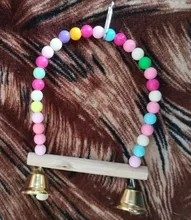 Swing-Toy Perch Beads Bird-Supplies Parrots Wooden Hanging Natural with Colorful