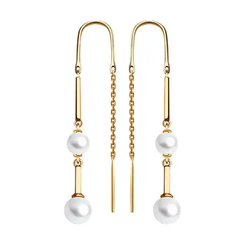 

Sokolov drop earrings with stones in gold with pearls and cubic zirconia, fashion jewelry, 585, women's male, long earrings