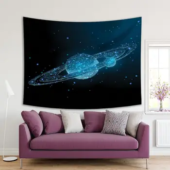 

Tapestry Planets Stars in Space Galaxy Universe Points Lines Modern Futuristic Low Poly Artwork Blue Black