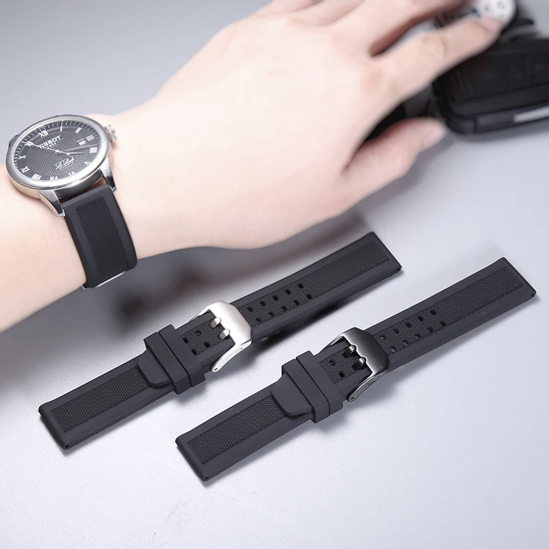 Силиконовый ремешок для часов мужчин и женщин Omega Tissot MIDO Chopard Армани 20 23 мм Черная