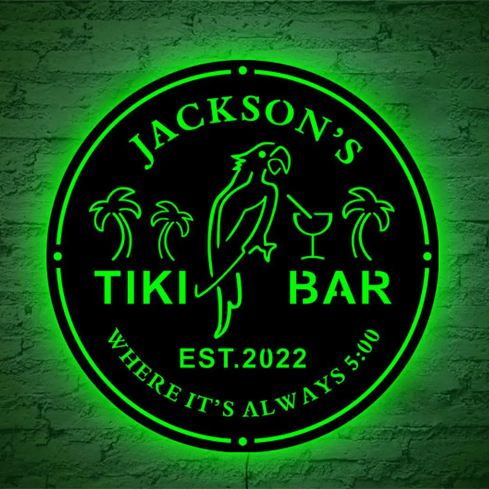 art deco wall lights Personalized Tiki Bar Neon Sign Wall Lamp Custom Name Parrot Tiki Decor for Backyard Patio Beach Pool LED USB Night Light vintage wall lights