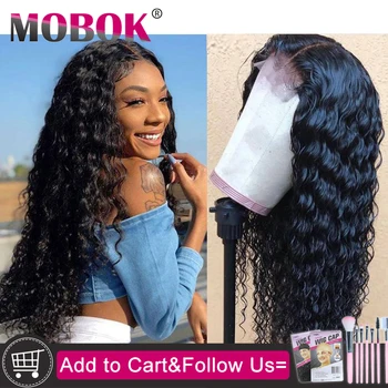 

Mobok Deep Wave Wig 4X4 Lace Closure Wig Human Hair Deep Wave Closure Wig 180% Brazilian Remy 360 Lace Wig Deep Wave Frontal Wig