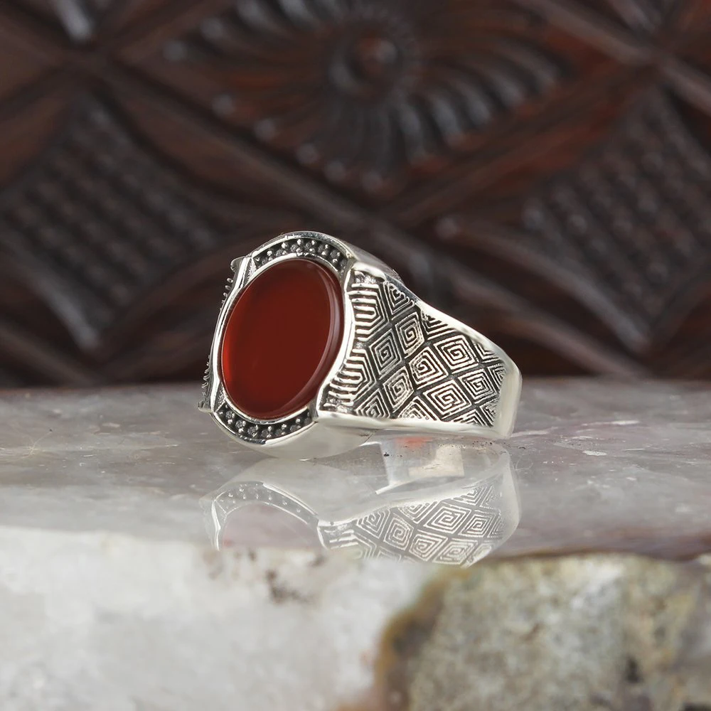

Etched Agate Gemstone 925 Sterling Silver Men 'S Ring