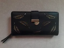 Cartera larga de piel sintética para mujer, bolso dorado con hojas ahuecadas, monedero, tarjetero