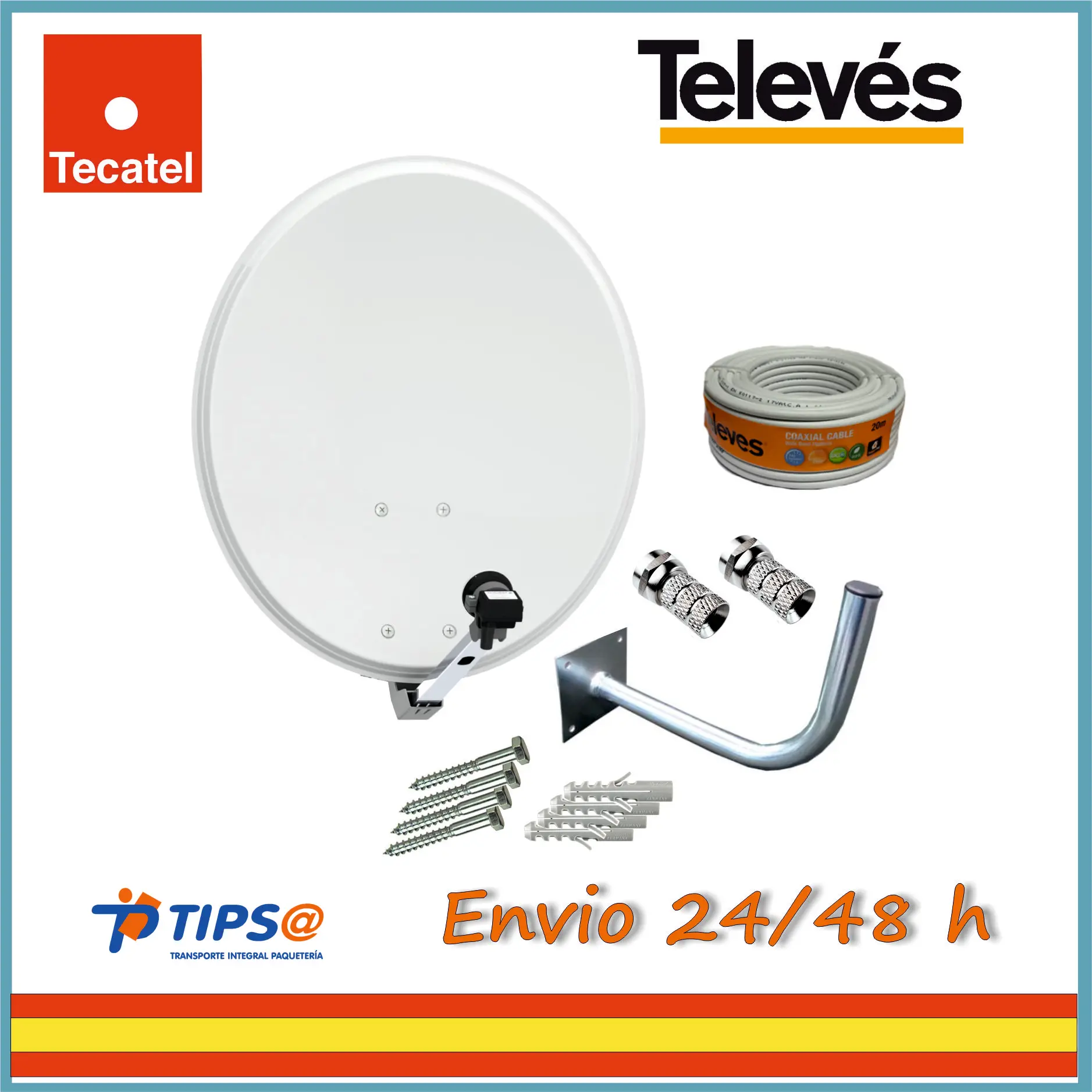 Barato Kit Antena PARABOLICA 60cm Marca Tecatel + Soporte Pared + Rollo 20m TELEVES + LNB Universal 9YaLQkYkz8z