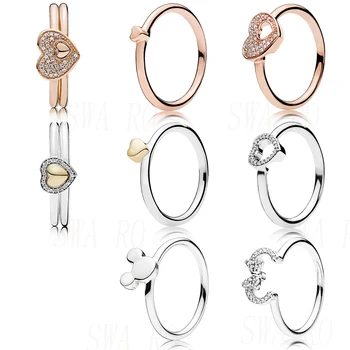 

High-quality New Pure Silver 925 Rose Heart Disne My Mouse Silhouette Ring Simple DIY Wild Fashion Original Women's Jewelry Gift