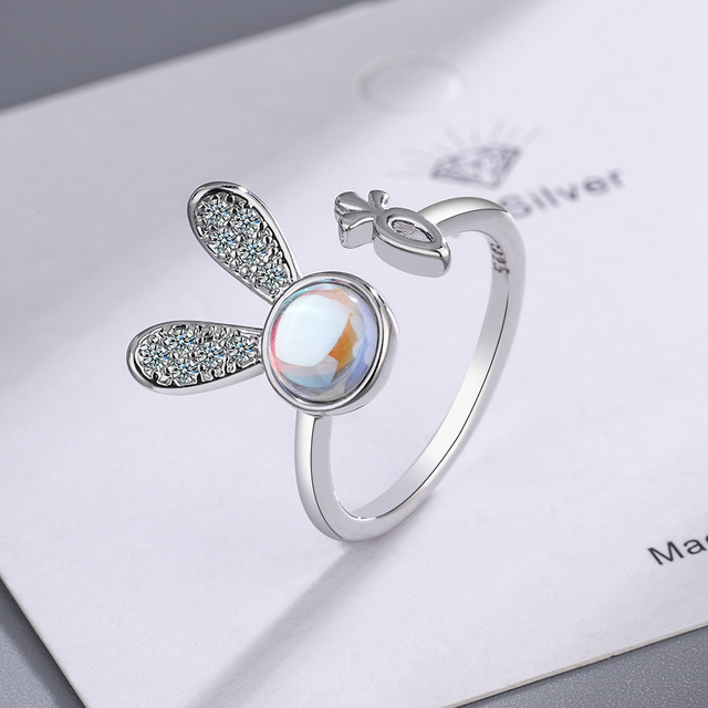 Cute Rabbit Animal Ring Men Open Adjustable Metal Punk Fashion Rabbit Ear Shape Zircon Rings For Women 2022 New Jewelry
