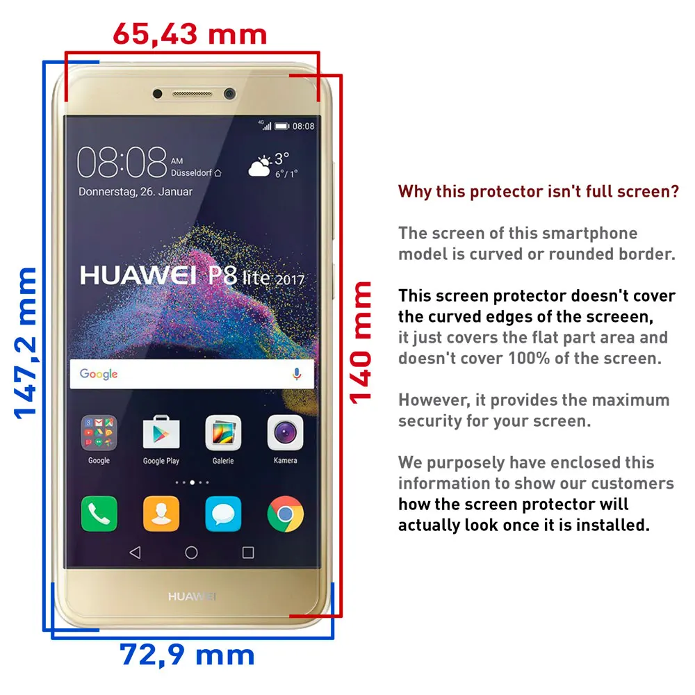 OcioDual Закаленное стекло протектор экрана Премиум для Huawei P8 Lite ccrystal 9H 2.5D 0,3 мм против царапин