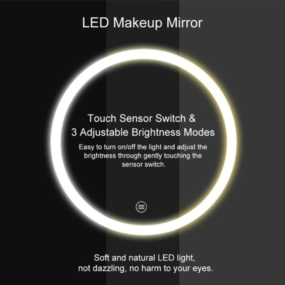 Зеркальная лампа, зеркало для макияжа, настольное зеркало, увеличительное, портативный светящийся светодиодный с подсветкой, Круглый, с вращением на 360 °, дизайн интерьера