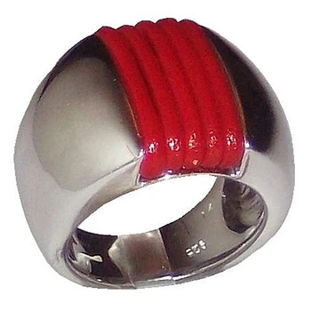 

Silver Ring 925 Sterling m size 13 Rhodium network leather [2312]