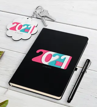 

Personalized 2021 Happy birthday Black Notebook Pen and Keychain Gift Seti-6