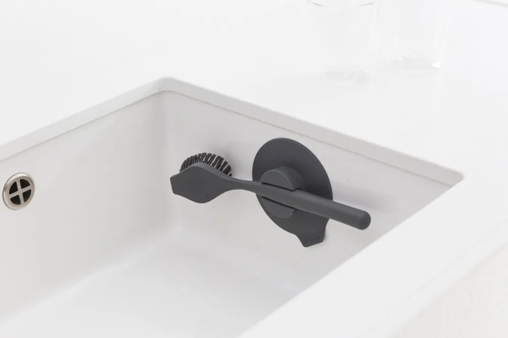 Dish Brush with Suction Cup Holder - Dark Grey - 8710755117589 Brabantia_1181x787px_E_NR-12705