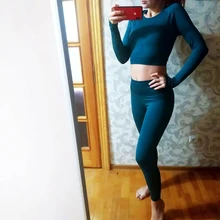 Gym Leggings Sportswear Crop-Top Yoga-Set Fitness Workout Seamless Long-Sleeve High-Waist