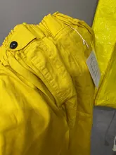 Pantalones harén de algodón para mujer, pantalón vaquero informal combinado con cintura elástica, de talla grande, amarillo y blanco, D321, novedad de verano