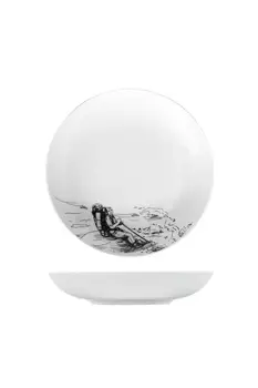 

8.2 Inch White Black Illustrated Porcelain Plate (deeper) Soup Salad Dessert Steak Dinner Kutahya Porcelain Food Tray- hiking