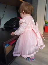 Vestido de encaje blanco para niña, Vestido de princesa con lazo, para fiesta de boda, 1 año de cumpleaños