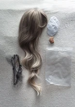 EASIHAIR-Peluca de cabello ombré ondulado para mujer afroamericana, cabellera artificial larga con flequillo, color gris, resistente al calor