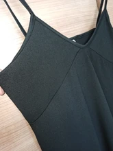 Vestido negro pequeño con tirantes, cuello en V, largo, retro, con abertura lateral