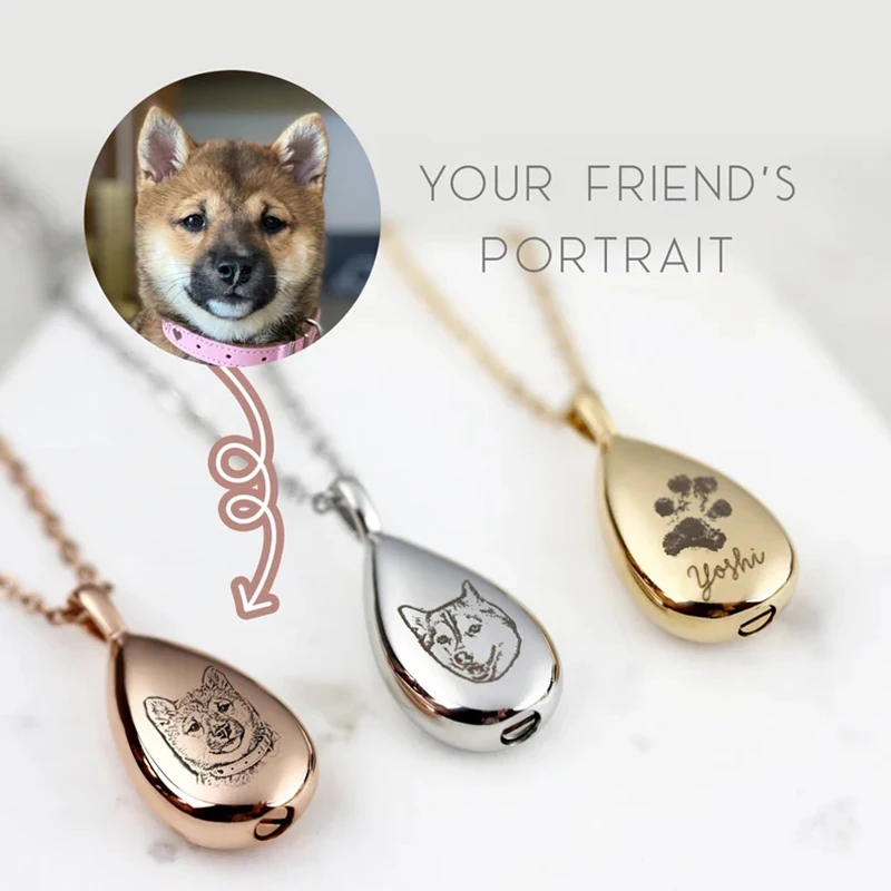 Cremation Jewelry Custom Pet Portrait Pet Urn Necklace For Pet Lover Gifts Pet Ashes Necklaces Paw Print Keepsake Dog Gifts beautiful sea turtle crystal studded pewter jewelry trinket box gift box metal crystal turtle keepsake box collectible