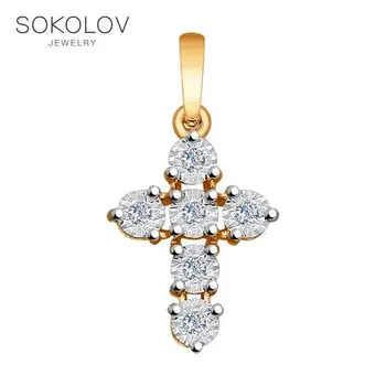 

Cross SOKOLOV gold with diamonds fashion jewelry 585 women's male, pendants for neck women