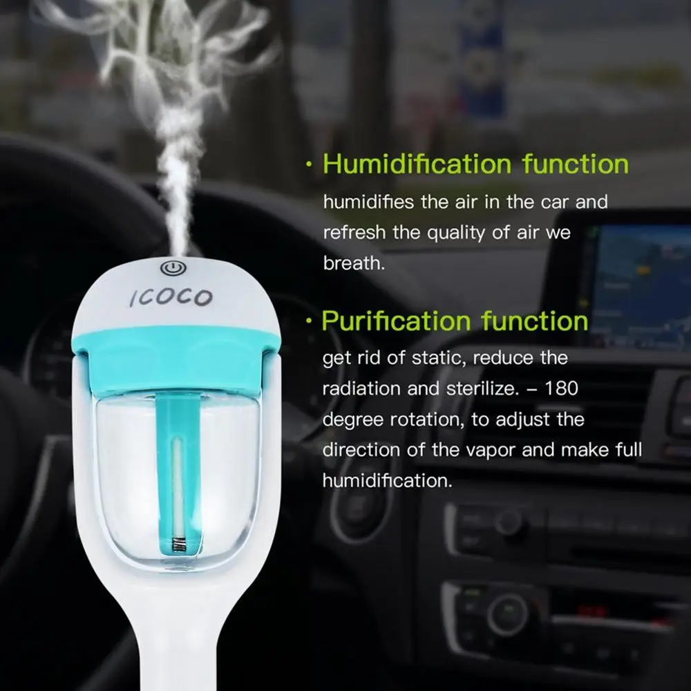 ICOCO мини портативный автомобильный ароматерапия зарядное устройство увлажнитель воздуха Арома эфирные масла диффузор свежая очистка вращение на 180 градусов