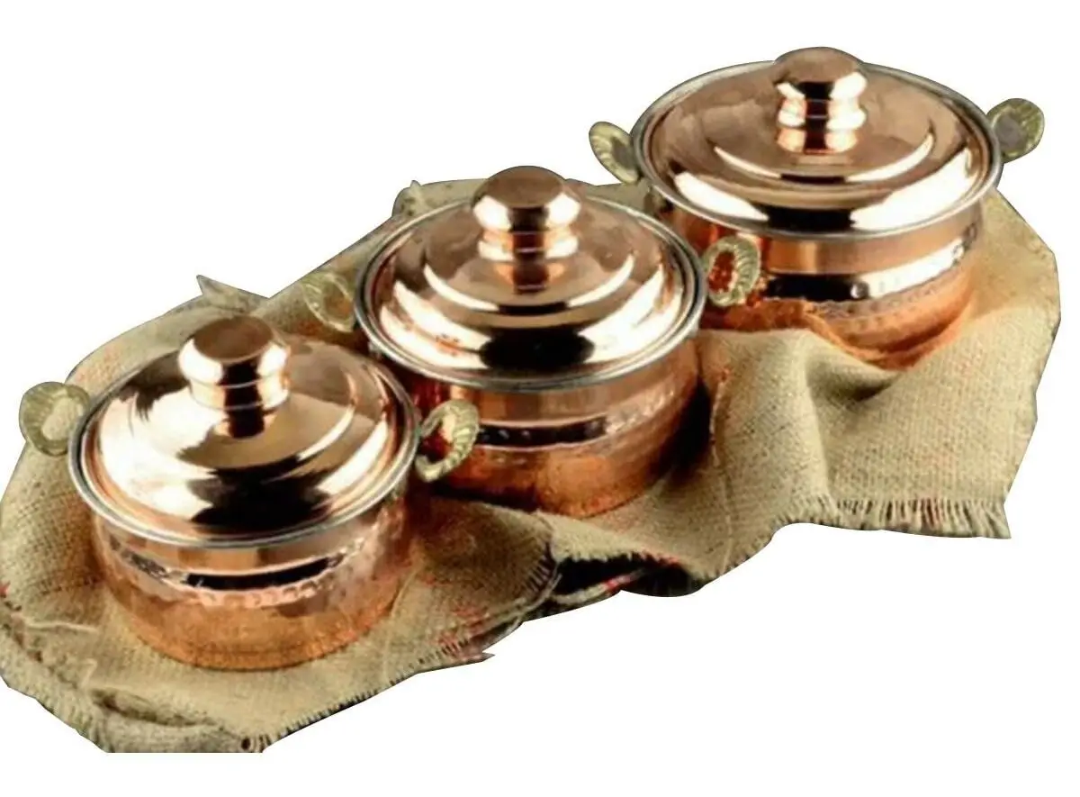 

3 pcs copper teapot with top handle copper tea set decorative household goods copper casserole set pot set gold cooking product