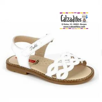 

Leather sandals for girl model Olympus White with braided, Pablosky