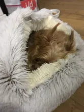 Cama redonda de felpa para gatos, casa cálida para gatos, perro de peluche suave para cama larga para perros y gatos pequeños, nido 2 en 1, cojín para cama de mascotas, sofá para dormir