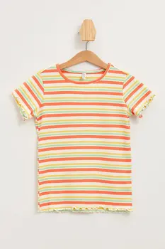 

DeFacto Girl Fashion O-neck Short Sleeve Kids Casual Striped Pattern Cute Tops Girls Comfort Simple T-shirt Summer -L6075A619SM