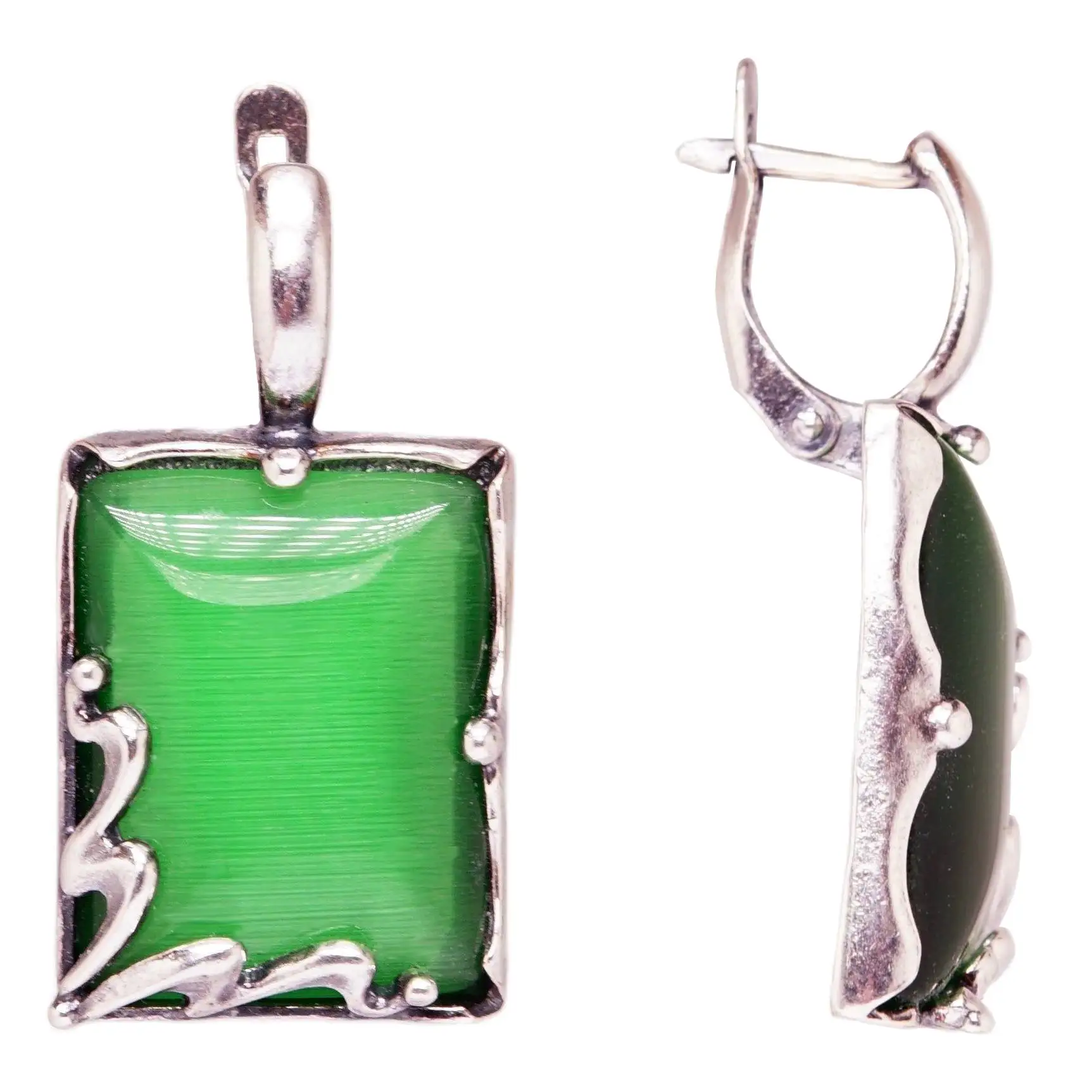 Earrings &quotgood&quot large Ulex Emerald cat's eye silver plated 12 Mk set 3794 good things |