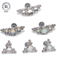 2 шт. G23 титана и стали Опал кластер ухо траг спиральный для хряща кристалл серьги губная серьга-гвоздик бар губы нательное пирсинг-кольцо ювелирные изделия