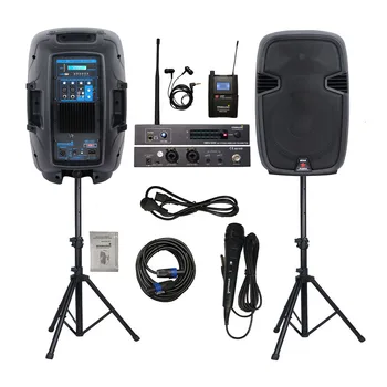 

STARAUDIO 2Pcs 12" 2000W PA Powered DJ Active Speakers System DJ Stands Wired Mic 1CH UHF Wireless Stereo Monitor System SSD-12A