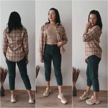 Plaid Shirt Tops Long-Sleeve Office Women Coat Loose Ladies Karsany And