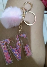 Llavero con letras para mujer, 26 purpurina ahuecada, alfabeto inglés, llavero de bolso, artesanías con bola Globo, 1 ud.