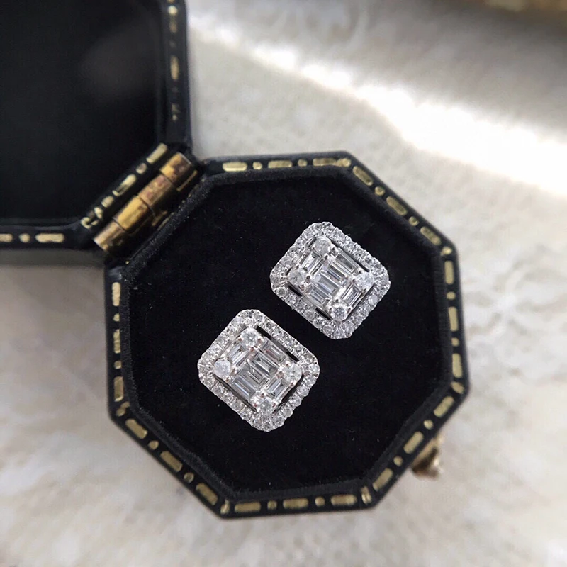 Aazuo 18K Pure White Gold Real Diamonds 0.36ct Classic Square Stud Earring Gifted For Girl Birthday Party Fine Jewelry Hot Sell