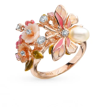 

Silver ring with cubic zirconia and pearls sunlight sample 925 test