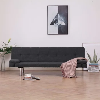 

Sofa bed with 2 dark gray polyester sofa pillows